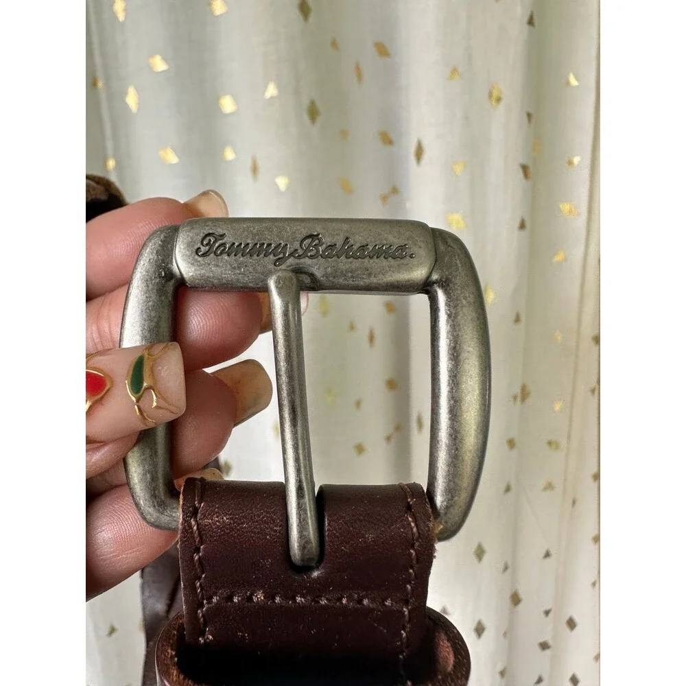 Tommy Bahama Men's Classic Genuine Leather Braided Woven Brown Belt 42